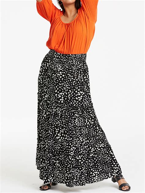 Capsule BLACK Spotted Crinkle Shirred Waist Maxi Skirt Plus Size