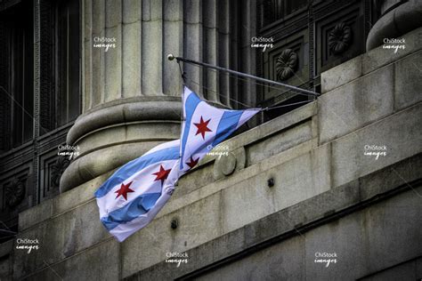 Chicago City Hall Close-Up with Chicago Flag - ChiStockImages.com