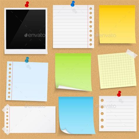 Paper Notes Sticky Papers An Photo Frames On Bulletin Board Vector Eps10 Illustration Sticky