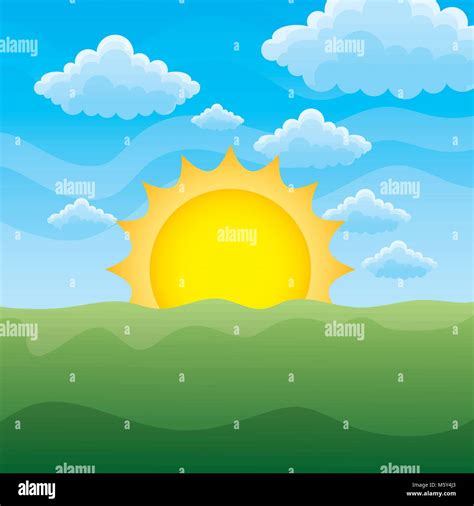 Green Grass Lawn With Sunrise On Blue Sky Nature Background Stock Vector Image And Art Alamy