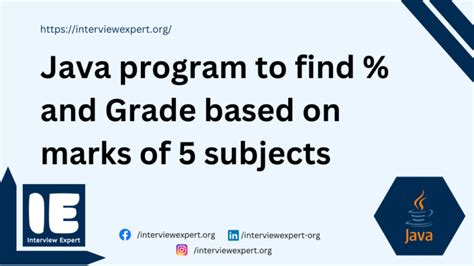 Java Program To Find Percentage And Grade Based On Marks Of 5 Subjects