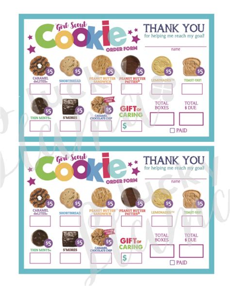 Abc Girl Scout Cookie Order Form T Of Caring Donation Etsy