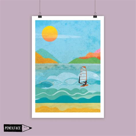 Windsurfer Art Print Windsurfing Windsurf Artwork Windsurfer Poster