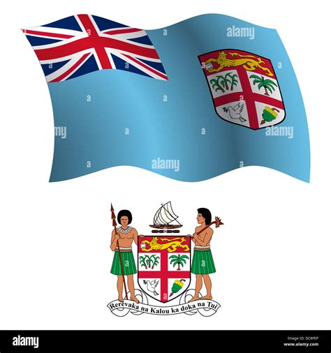 Fiji Wavy Flag And Coat Of Arms Against White Background Vector Art