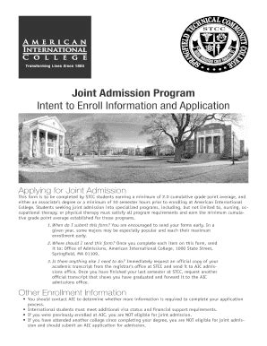 Fillable Online Aic Joint Admission Program Intent To Enroll