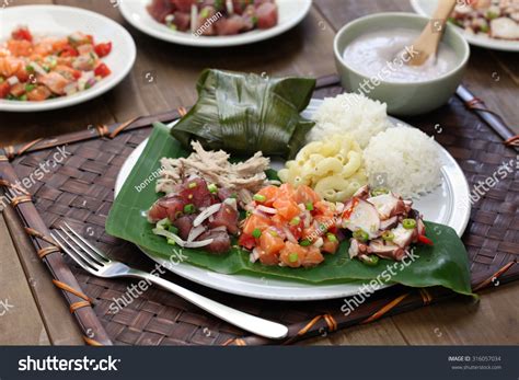 Hawaiian Traditional Plate Lunchahi Pokelomi Lomi Salmontako Poke