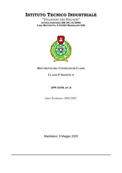 Documento Del 15 Maggio Classe V A Anno Scolastico 2004 2005