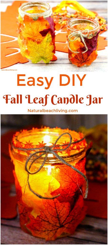 How to Make Fall Leaf Candle Mason Jar Crafts - Natural Beach Living