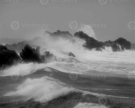 Sea waves, ocean shore, beach black and white photo background 47156363 ...