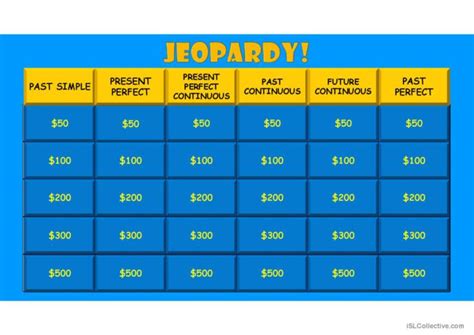 Jeopardy Verb Tenses English ESL Powerpoints