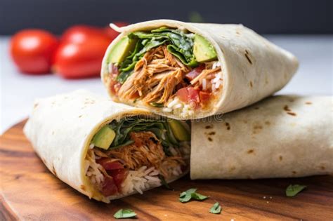 A Burrito-style Wrap Cut in Half, Revealing the Filling Stock Photo ...