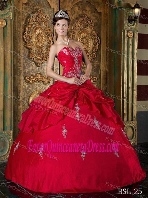 In Style Sweetheart Beading Appliques Wine Red Taffeta Sweet Sixteen