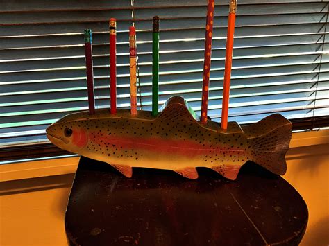 Trout Pencil Holder Trout Carving Fly Fishing Fishing Art Rainbow