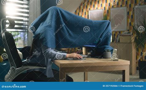 Woman Working On Pc Under The Blanket Stock Photo Image Of Home