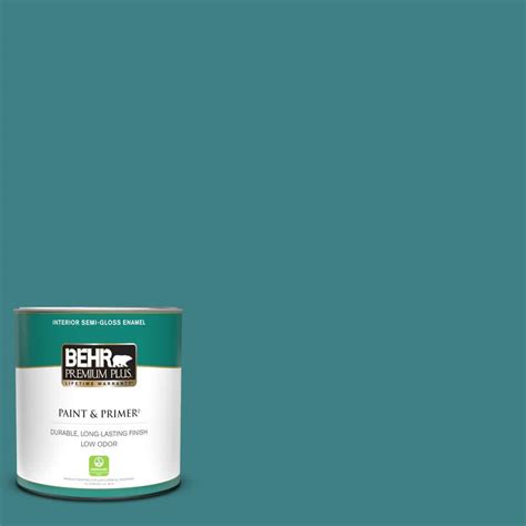 BEHR PREMIUM PLUS 1 Qt 510D 7 Pacific Sea Teal Semi Gloss Enamel Low