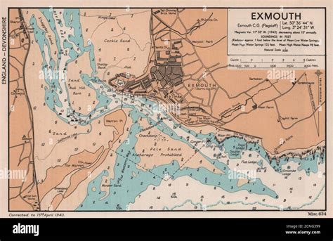 Exmouth town plan & sea coast chart. Devon. ADMIRALTY 1943 old vintage ...