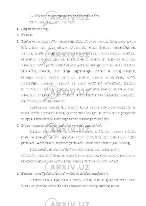 Elektron darslik - Informatika va AT - Referatlar