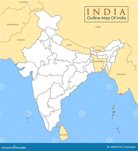 Detailed Map of India, Asia with All States and Country Boundary Stock ...