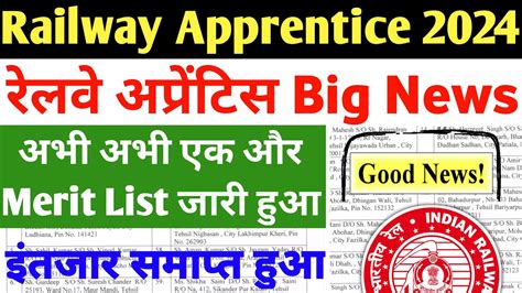 Railway Apprentice 2024 रलव अपरटस Big News आ गय Final Merit