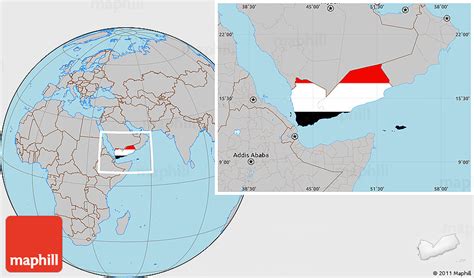 Flag Location Map of Yemen, gray outside