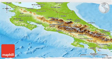 Physical Panoramic Map of Costa Rica