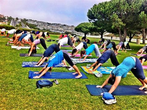 A Group Of People Doing Yoga In The Park On Their Own Legs And Arms