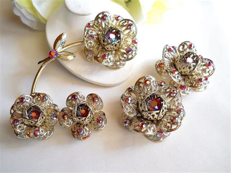 Sarah Coventry Fashion Flower Brooch And 2 Pair Earring Set Etsy