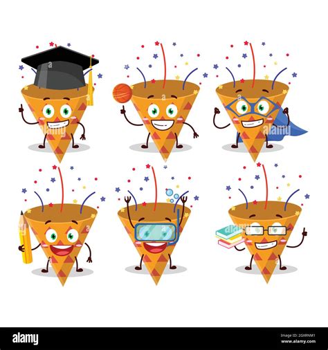 School Student Of Red Rocket Firework Cartoon Character With Various