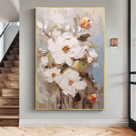 Large Original Flower Oil Painting on Canvasabstract White - Etsy