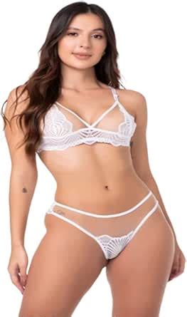 Conjunto Lingerie Sensual Transparente Renda Sutia Sem Bojo Calcinha