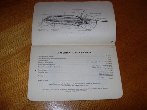 Original John Deere No 594 Side Delivery Rake Operators Manual