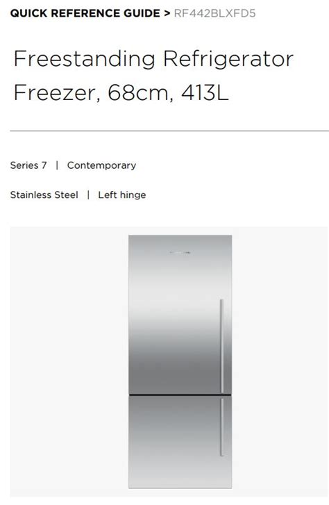 Fisher Paykel Rf Blxfd Freestanding Refrigerator Freezer User Guide