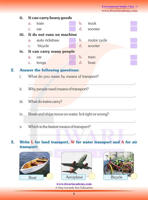 Ncert Solutions For Class 1 Evs Chapter 12 Means Of Transport