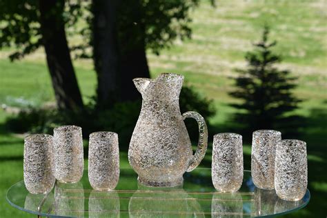 Vintage Cocktail Glasses And Pitcher Gold And White Speckled Pitcher With Tumblers Unique Gold