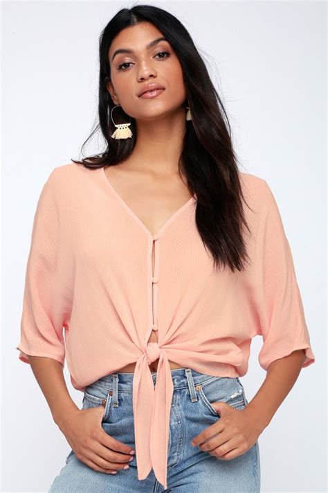 Chic Blush Pink Top Tie Front Top Button Up Top Lulus