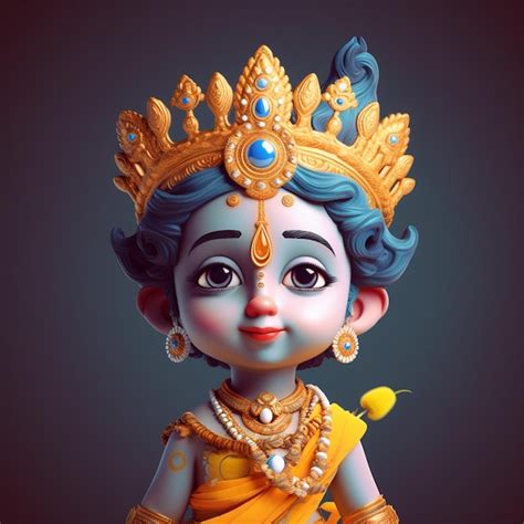 Premium Photo 3d Rendered Cute Baby Krishna Cartoon Illustration