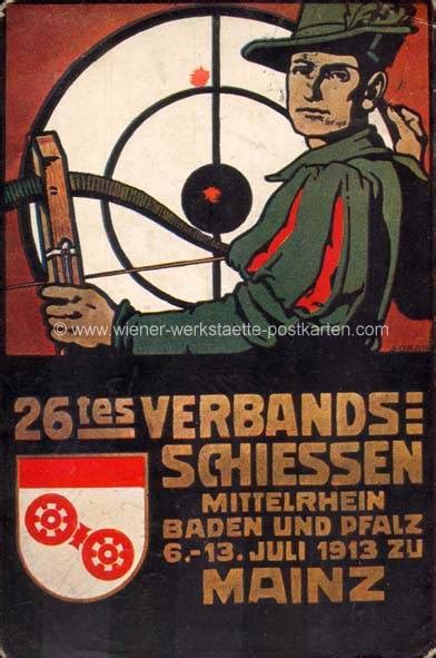 Litho Verbands Schiessen Mainz 1913 Wiener Werkstätte Postkarten