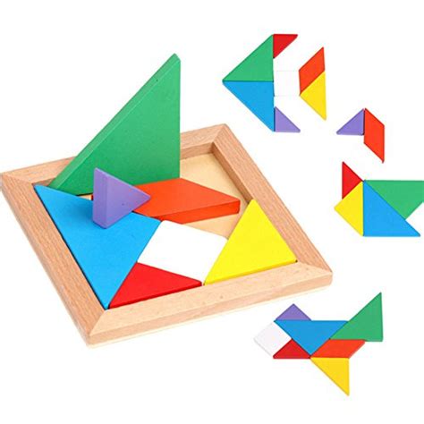 Wooden Tangrams Puzzles 28 Pieces Tangram Puzzle Book Set Toy Colorful