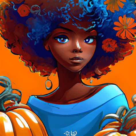 Gorgeous Dark Skinned Disney Cartoon Girl With Afro Hair In A Beautiful Autumn Setting