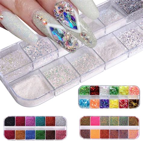 12 Color Sequins Love Round Sequins Set Nails Laser Glitter Nails