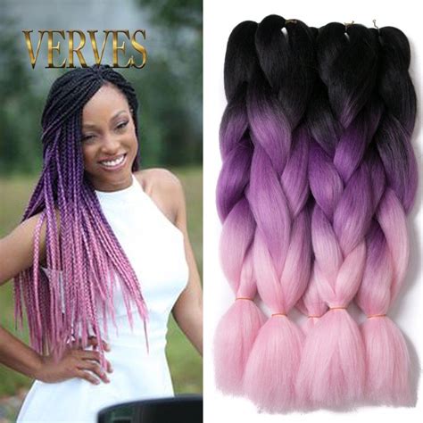 Verves Ombre Kanekalon Braiding Hair Braid Synthetic Purple Pink High Temperature Fiber