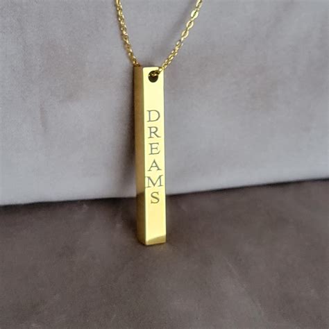 3d Bar Engraved Necklace Silver Engraved Name Necklace Gold Etsy