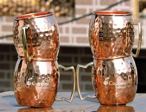 Hammered Copper Moscow Mule Mugs For The Perfect Cocktail With Brass Handle Pack Of 4