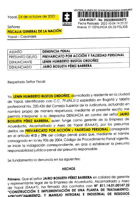 Denunciados Gerente De La Eaaay Y Alcalde De Yopal Luis Eduardo Castro