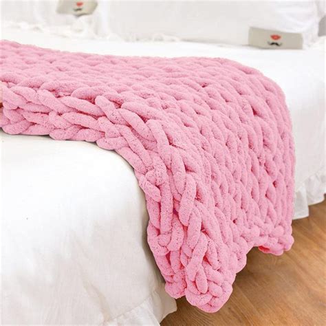 Lofaris Pink Handmade Super Warm And Soft Chunky Knit Blanket Chunky Knit Throw Blanket