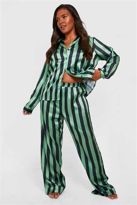 Womens Plus Stripe Pj Trouser Set Boohoo Uk