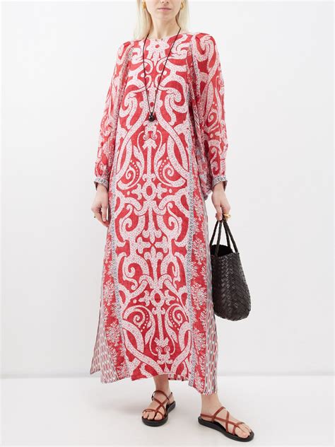 D Ascoli Nile Printed Silk Crepe Maxi Dress Red Editorialist