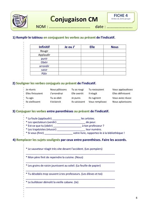 Exercices Conjugaison Cm2 Bout De Gomme