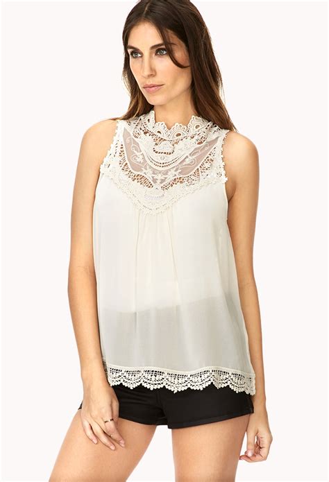 Forever 21 Classic Crocheted Lace Blouse In White Cream Lyst