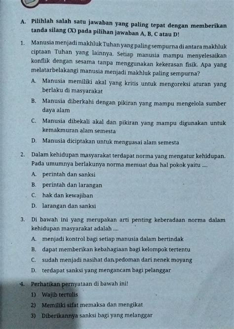 A Pilihlah Salah Satu Jawaban Yang Paling Tepat Dengan Memberikan